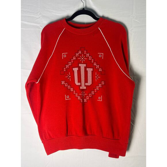 Vintage 90s BASSETT-WALKER IU Indiana University Crochet Crewneck Red Sweatshirt - Picture 1 of 4